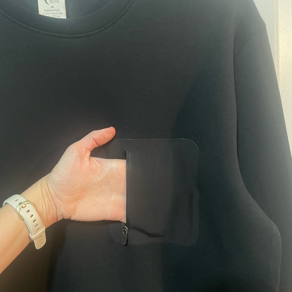 Zyia Mens Black Long Sleeve T with Front Zip Pocket Sz M - Picture 3 of 4